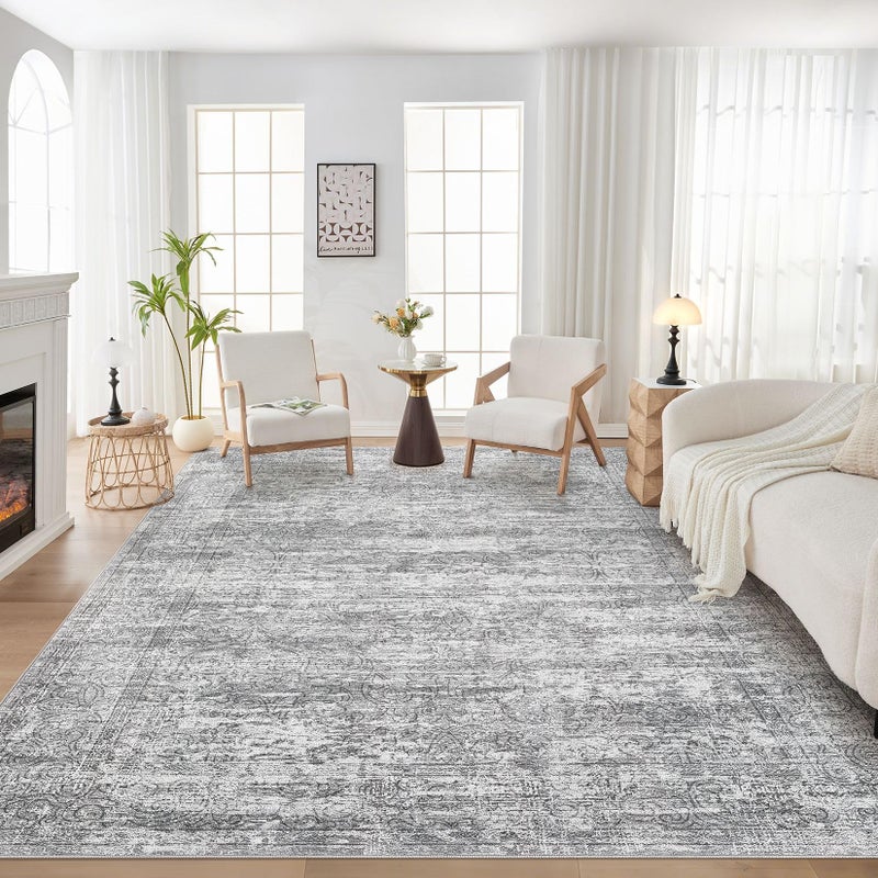 DMOYEST Area Rug Living Room Rugs - 9x12 Abstract Large Soft Indoor Washable Rug Neutral Modern Low Pile Carpet for Bedroom Dining Room Farmhouse Home Office - Vintage Grey - Image 2