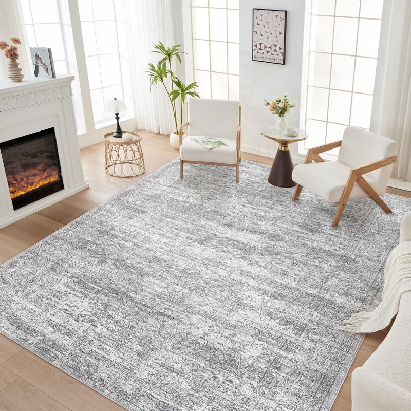 DMOYEST Area Rug Living Room Rugs - 9x12 Abstract Large Soft Indoor Washable Rug Neutral Modern Low Pile Carpet for Bedroom Dining Room Farmhouse Home Office - Vintage Grey - Image 1