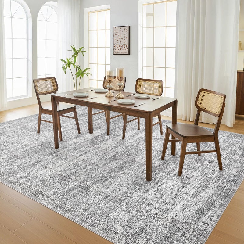 DMOYEST Area Rug Living Room Rugs - 9x12 Abstract Large Soft Indoor Washable Rug Neutral Modern Low Pile Carpet for Bedroom Dining Room Farmhouse Home Office - Vintage Grey - Image 4