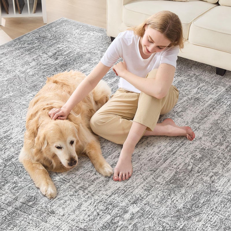 DMOYEST Area Rug Living Room Rugs - 9x12 Abstract Large Soft Indoor Washable Rug Neutral Modern Low Pile Carpet for Bedroom Dining Room Farmhouse Home Office - Vintage Grey - Image 5