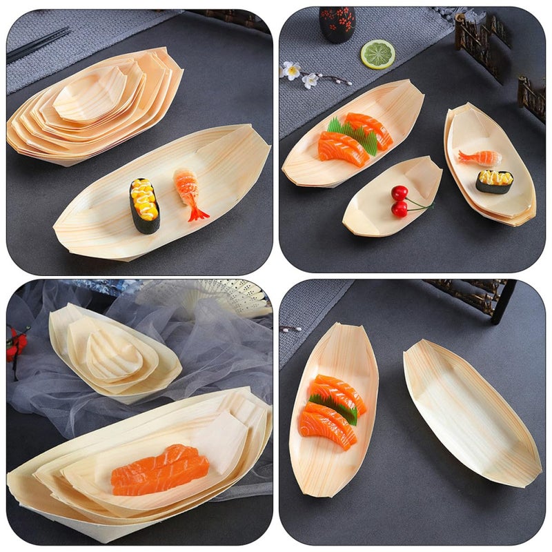 60pcs Disposable Wooden Sushi Boats 6 Inch Poplar Plates Food Grade Serving Trays for Party Snacks Desserts Japanese Cuisine - Image 4