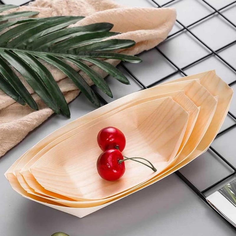 60pcs Disposable Wooden Sushi Boats 6 Inch Poplar Plates Food Grade Serving Trays for Party Snacks Desserts Japanese Cuisine - Image 5