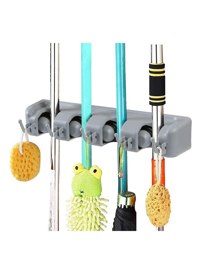 Mop And Broom Holder, Wall Mounted Organizer Mop And Broom Saving Space Storage Rack For Kitchen Garden And Garage,Laundry Offices,5 Position With 6 Hooks Multicolour 33x6x8.1cm - Image 2