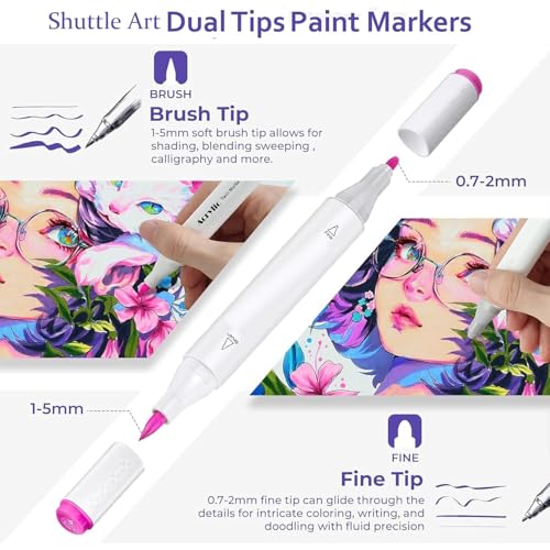 Shuttle Art Color Dual Tip Art Markers,Permanent Marker Pens Highlighters with Case Perfect for Illustration Adult Coloring Sketching and Card Making (Waterbased Markers, 24) - Image 5
