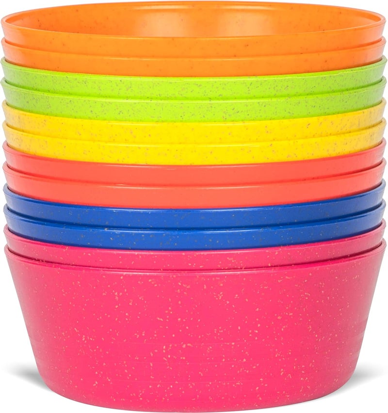 PLASKIDY Kids Bowls Set of 12 Wheat Straw Toddlers Bowls  10 Ounce MicrowaveDishwasher Safe BPA Free Non Toxic 6 Bright Colors Great for Cereal Soup Snack - Image 1