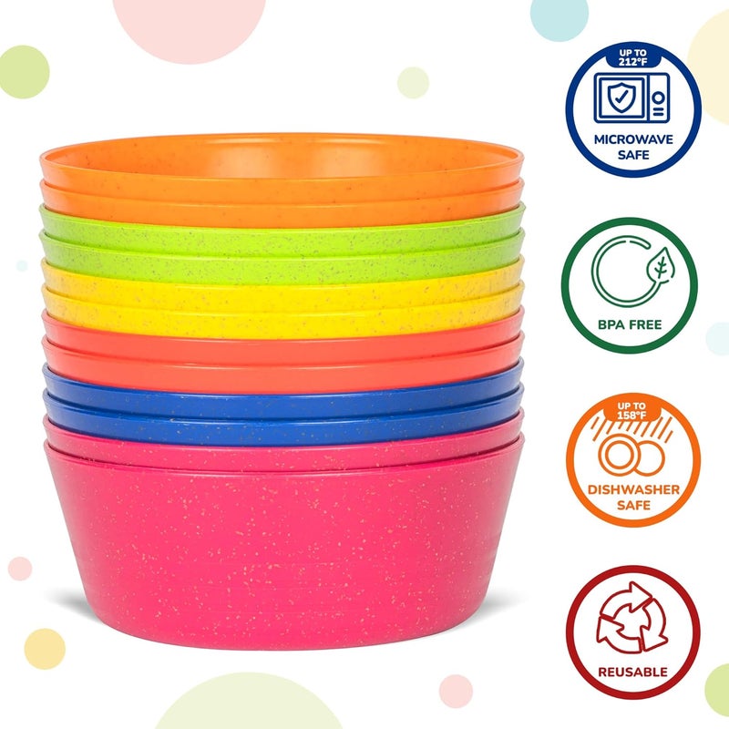 PLASKIDY Kids Bowls Set of 12 Wheat Straw Toddlers Bowls  10 Ounce MicrowaveDishwasher Safe BPA Free Non Toxic 6 Bright Colors Great for Cereal Soup Snack - Image 3