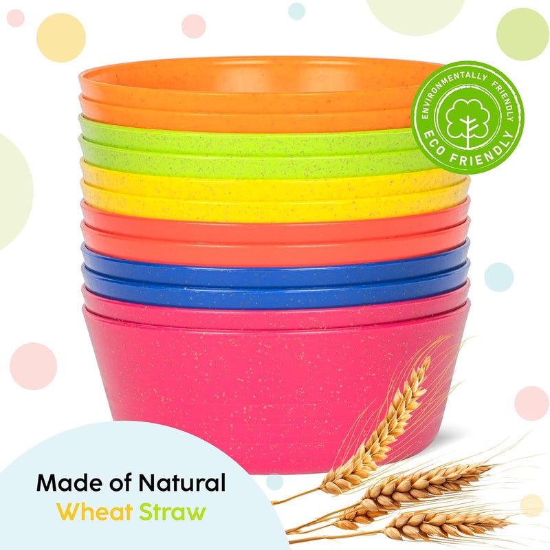 PLASKIDY Kids Bowls Set of 12 Wheat Straw Toddlers Bowls  10 Ounce MicrowaveDishwasher Safe BPA Free Non Toxic 6 Bright Colors Great for Cereal Soup Snack - Image 2