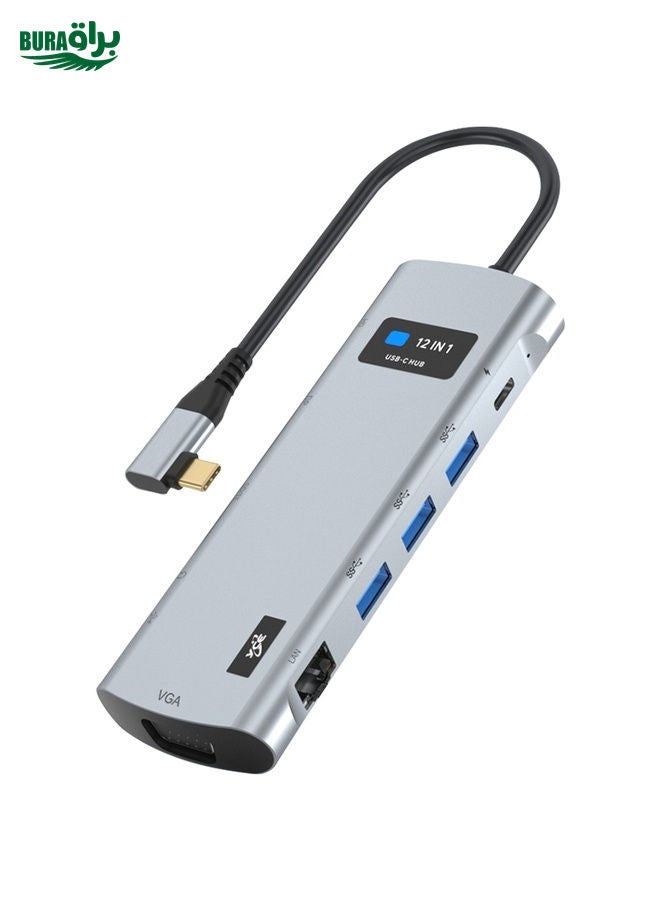 BURAQ Z261 12 in 1 Elbow USB-C/Type-C to USB MST Smart Docking Station HUB Adapter  - Image 1