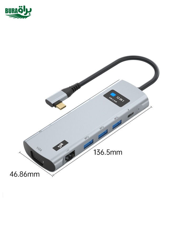 BURAQ Z261 12 in 1 Elbow USB-C/Type-C to USB MST Smart Docking Station HUB Adapter  - Image 2