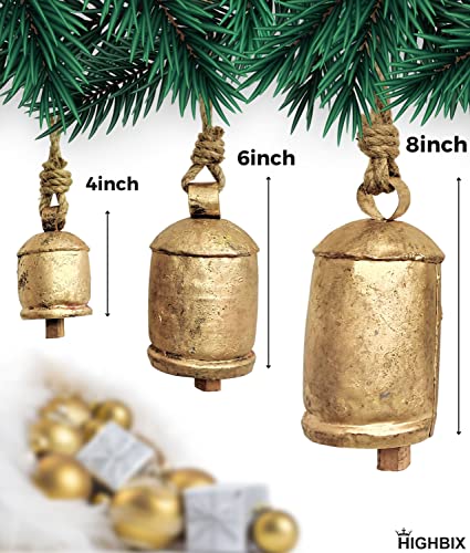 HIGHBIX Set of 3 Giant Harmony Cow Bells Huge Vintage Handmade Rustic Lucky Christmas Hanging XL Bells On Rope (Country Rustic, Large) - Image 2