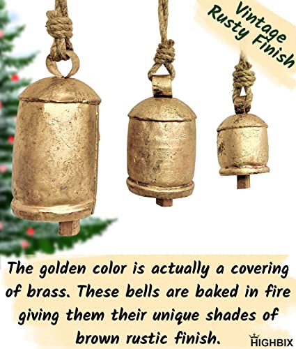 HIGHBIX Set of 3 Giant Harmony Cow Bells Huge Vintage Handmade Rustic Lucky Christmas Hanging XL Bells On Rope (Country Rustic, Large) - Image 5