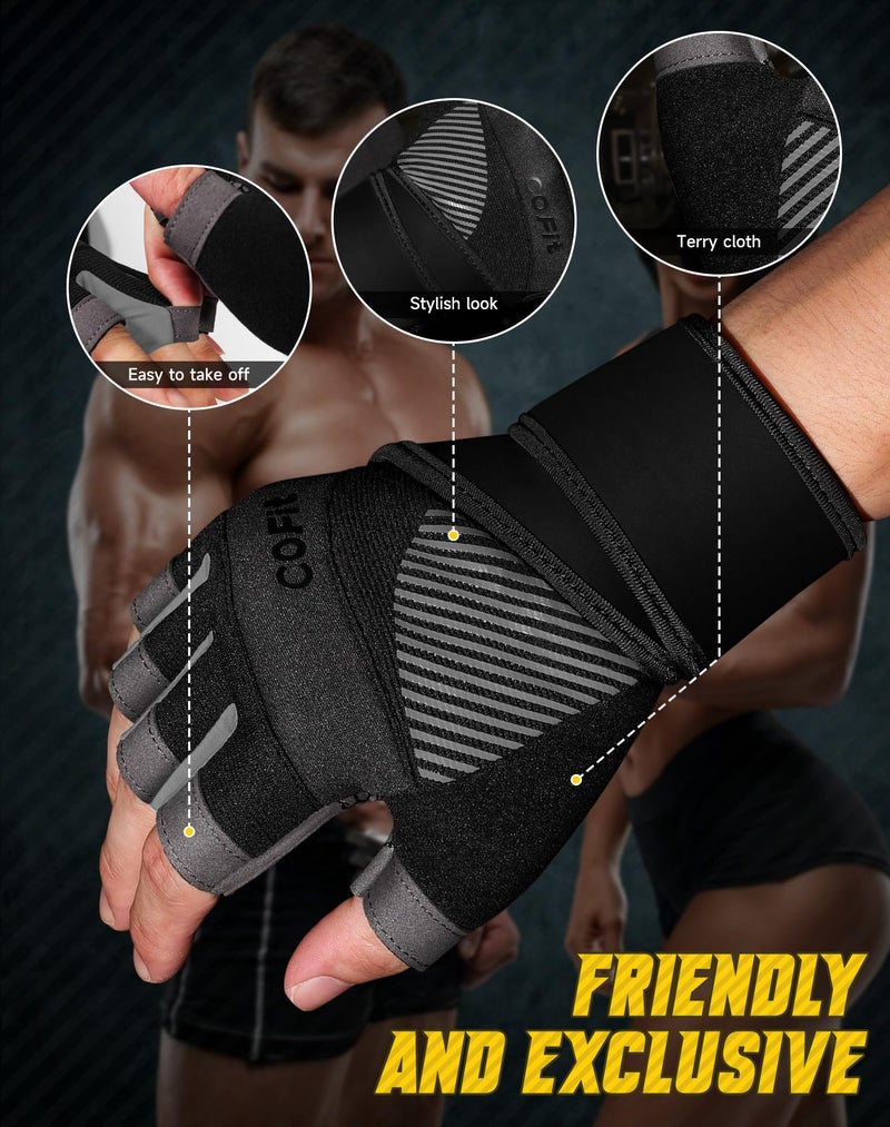 COFIT Breathable Workout Gloves, Antislip Weight Lifting Gym Gloves for Men Women with Wrist Wrap Support, Superior Grip & Palm Protection for Weightlifting, Fitness, Exercise, Training - Black S - Image 2
