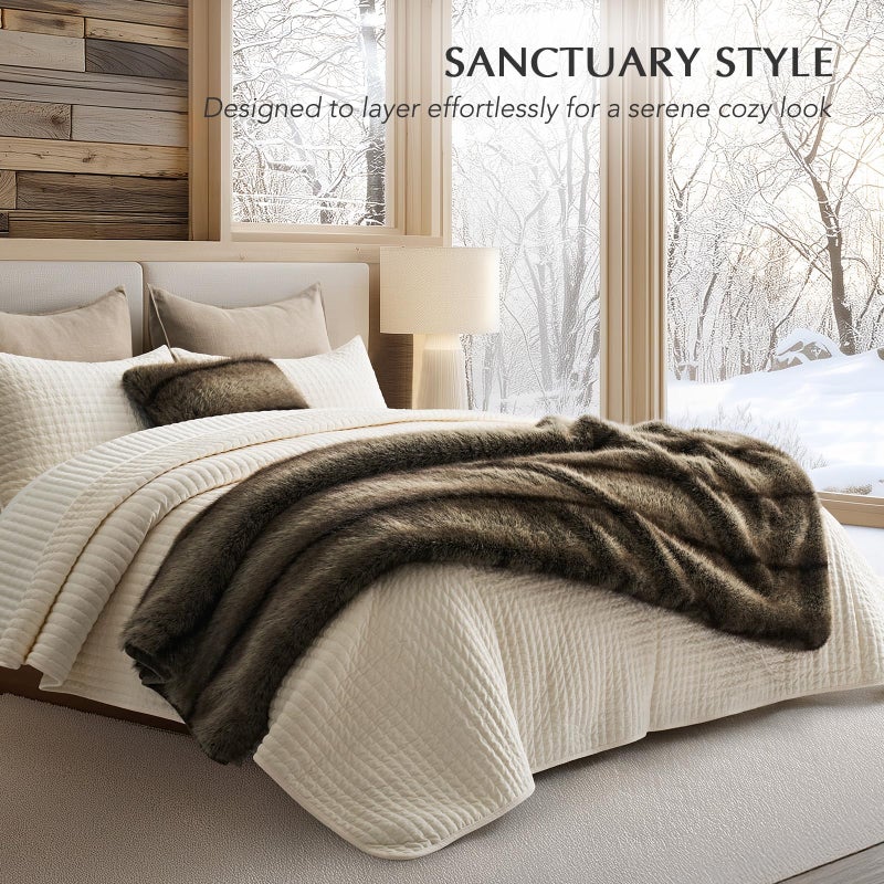 EVERGRACEHOME Luxury Faux Fur Throw Blanket, Soft Fluffy Faux Mink Blankets for Bed, Couch, Sofa, Thick Cozy Plush Warm Fur Throws with Reversible Velvet, OmbrÃ© Sable Brown, 50"x60" - Image 3