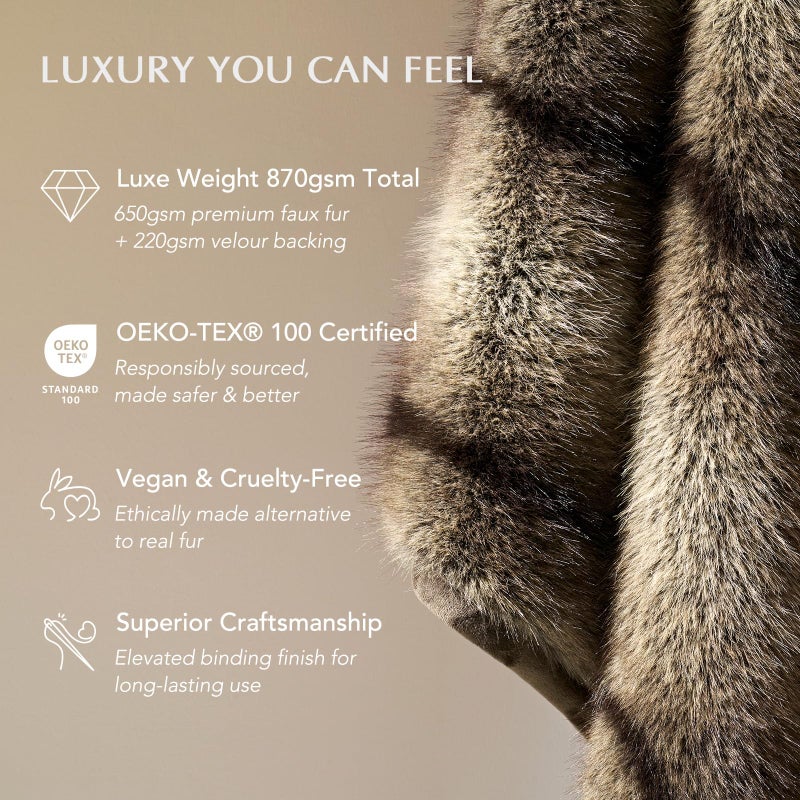 EVERGRACEHOME Luxury Faux Fur Throw Blanket, Soft Fluffy Faux Mink Blankets for Bed, Couch, Sofa, Thick Cozy Plush Warm Fur Throws with Reversible Velvet, OmbrÃ© Sable Brown, 50"x60" - Image 5