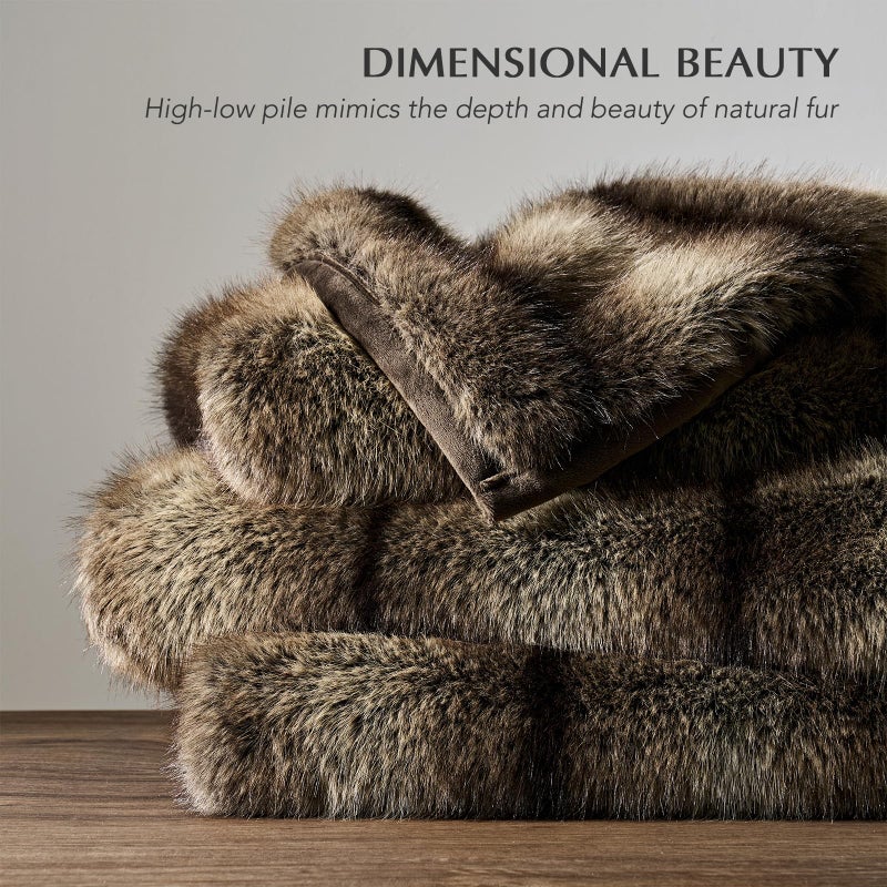 EVERGRACEHOME Luxury Faux Fur Throw Blanket, Soft Fluffy Faux Mink Blankets for Bed, Couch, Sofa, Thick Cozy Plush Warm Fur Throws with Reversible Velvet, OmbrÃ© Sable Brown, 50"x60" - Image 2