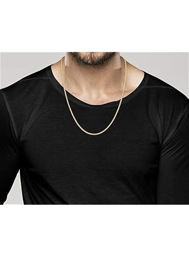 Arabest Solid 925 Sterling Silver, 18Kt Gold Plated Italian 2.5mm Franco Square Box Link Chain Necklace for Men, Made in Italy - Image 4