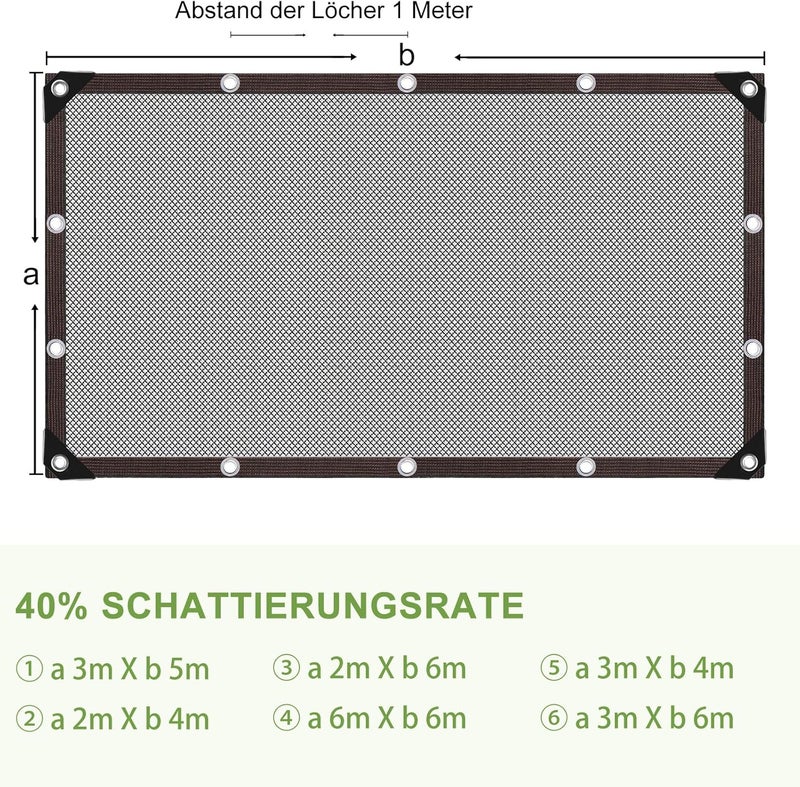 SDLDEER Awning 2 x 6 m Sun Protection Net, 40% Sun Protection for Patio, Garden, Awning with Eyelets, UV Protection Shade Net, Rectangular Shade Net, Shade Net for Balcony, Pergola, Greenhouse - Image 2