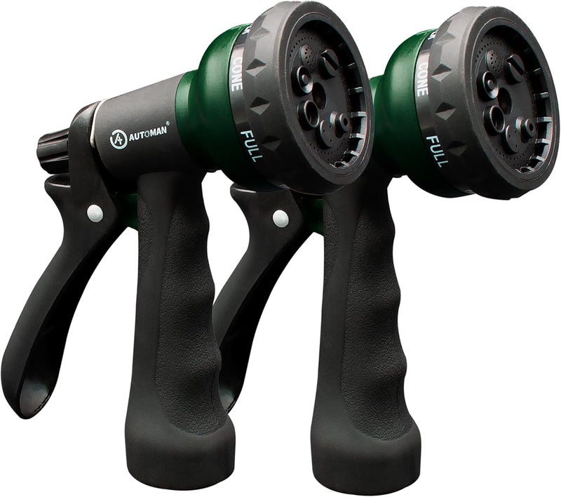 AUTOMAN Garden Hose Nozzle 2PK, ABS Water Spray Nozzle with 7 Adjustable Patterns, Slip Resistant for Watering Plants, Lawn, Garden, Washing Cars, Cleaning, Showering Pets & Outdoor Fun - Image 1