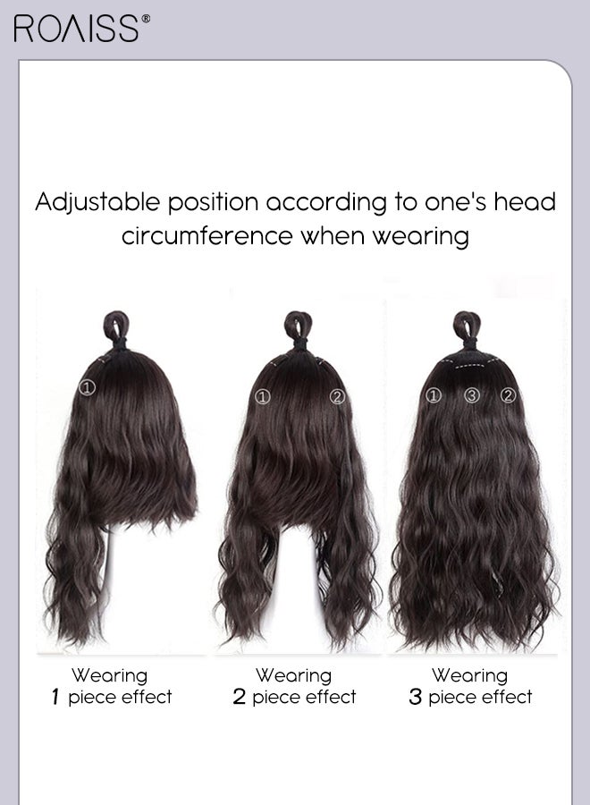 رويس 3 قطع من وصلات الشعر المموج ذات المشابك، قطع شعر صناعية مموجة طويلة غير مرئية وقابلة للتعديل ومقاومة للحرارة للنساء والفتيات، بني أسود، 60 سم (23.6 بوصة) - Image 5