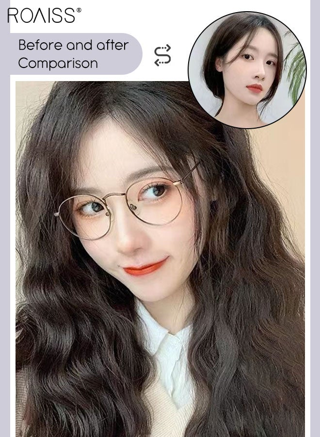 رويس 3 قطع من وصلات الشعر المموج ذات المشابك، قطع شعر صناعية مموجة طويلة غير مرئية وقابلة للتعديل ومقاومة للحرارة للنساء والفتيات، بني أسود، 60 سم (23.6 بوصة) - Image 4