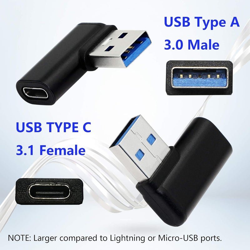 CERRXIAN 90 Degree USB C to USB A Adapter Right Angle  Left Angle USB A 30 Male to USB Type C 31 Female Connector for Laptops Wall Chargers Power Banks2Pack - Image 2