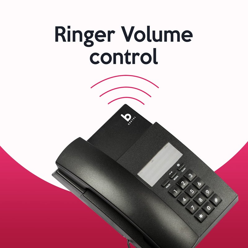 Beetel هاتف أرضي سلكي B80، تحكم في حجم الرنين، قابل للتعليق على الحائط/المكتب، تصميم كلاسيكي، جودة مكالمة واضحة، وظيفة كتم/توقف/فلاش/إعادة الاتصال (بدون شاشة) (صنع في الهند)(أسود)(B80) - Image 2