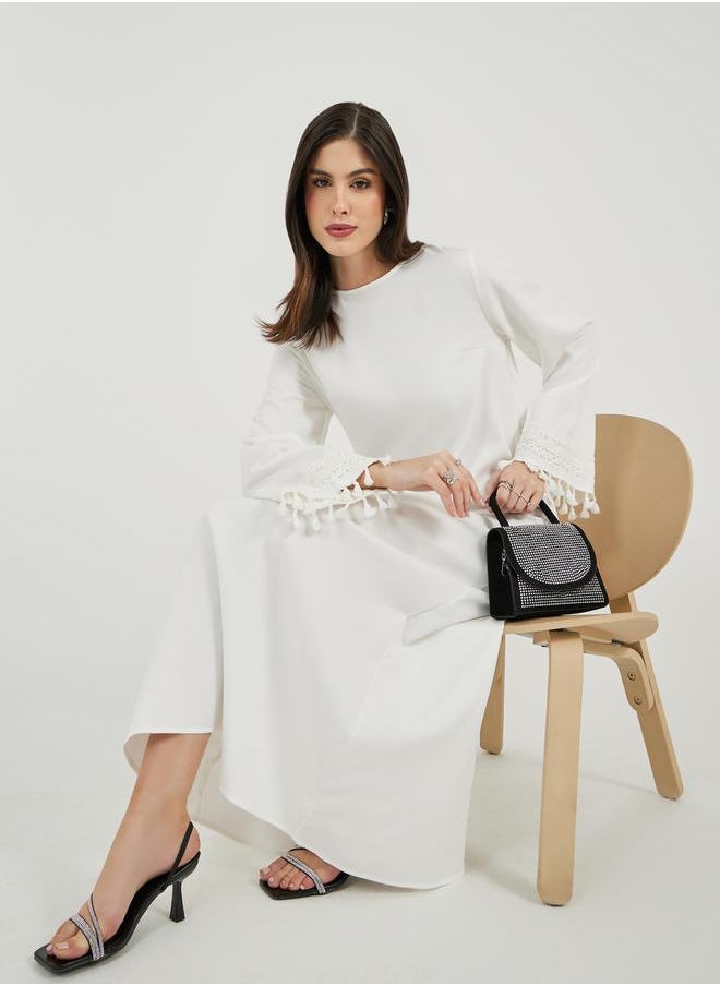 Styli Solid Tasselled Long Sleeve Shift Maxi Dress  - Image 1