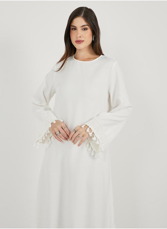 Styli Solid Tasselled Long Sleeve Shift Maxi Dress  - Image 4