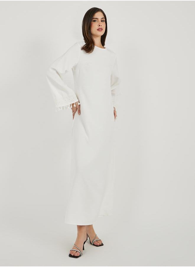 Styli Solid Tasselled Long Sleeve Shift Maxi Dress  - Image 3