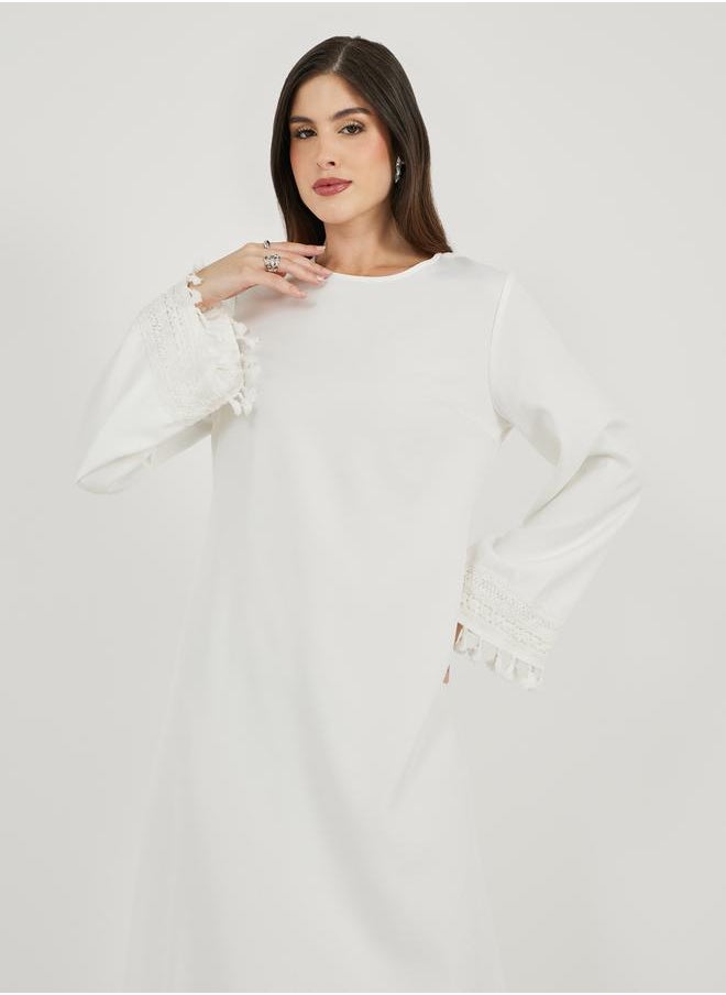 Styli Solid Tasselled Long Sleeve Shift Maxi Dress  - Image 5