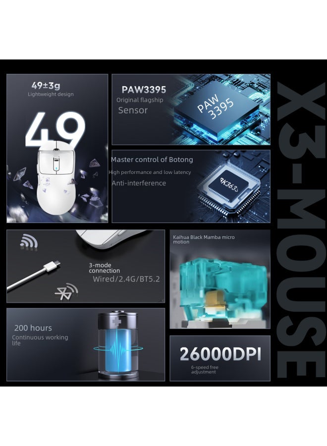 Attack Shark X3 Lightweight Gaming Mouse Paw3395 Wireless Tri-mode Esports Mouse Digital Computer Optical-Color:Attack Shark X3 Three-mode Mouse Orange + Anti-slip Sticker - Image 4