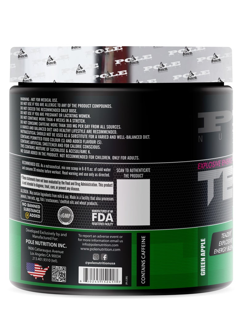 POLE NUTRITION Teazer Explosive Pre-Workout Green Apple Food Supplement 30 Servings - Image 3