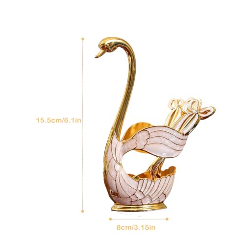 QIRMIZI Decorative Gold Swan Base Holder with 6pcs Coffee Spoon Set Creative Dessert SpoonsGold - Image 3