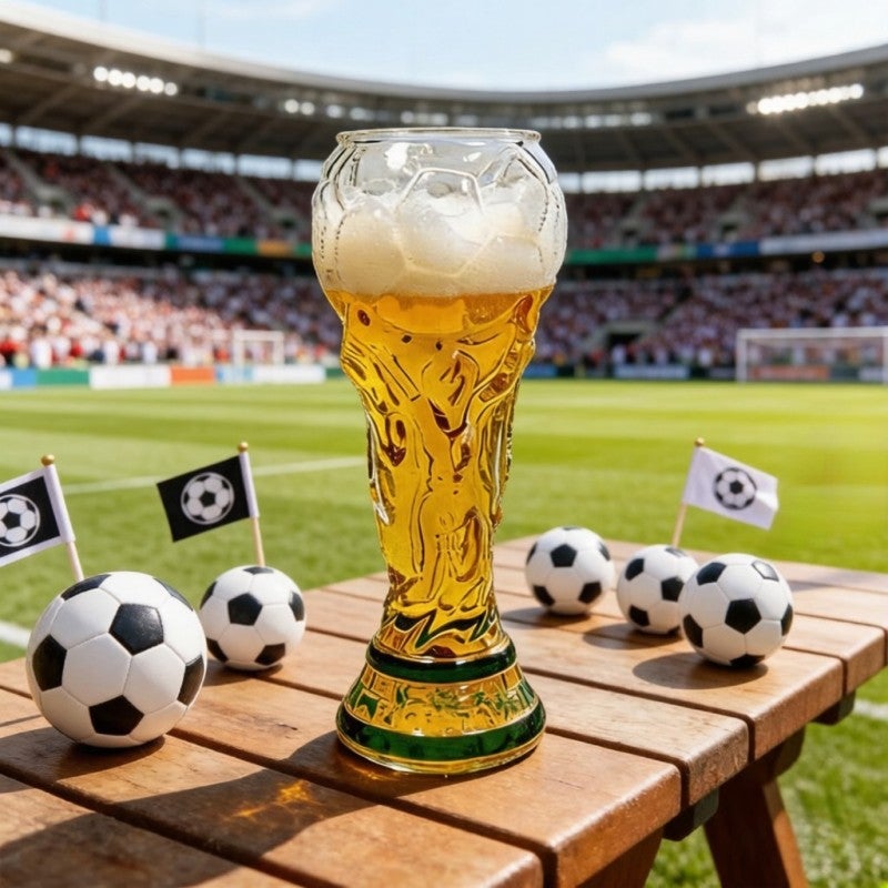 كوب بيرة كأس العالم 16.9 أونصة زجاج بوروسيليكات على شكل كأس - قاعدة ثابتة معززة كوب بطابع كرة القدم لليلة المباراة - Image 5