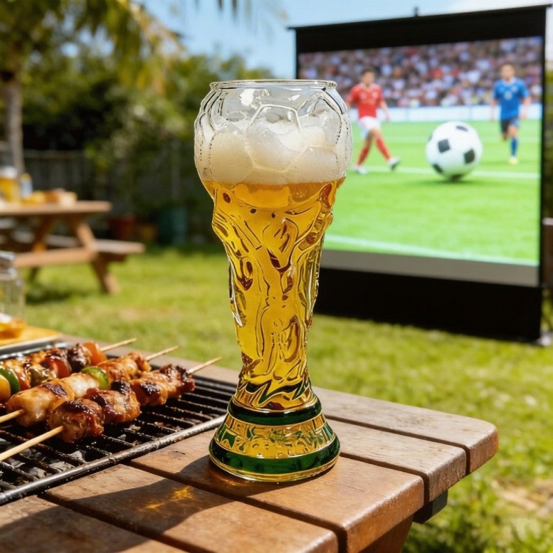 كوب بيرة كأس العالم 16.9 أونصة زجاج بوروسيليكات على شكل كأس - قاعدة ثابتة معززة كوب بطابع كرة القدم لليلة المباراة - Image 4