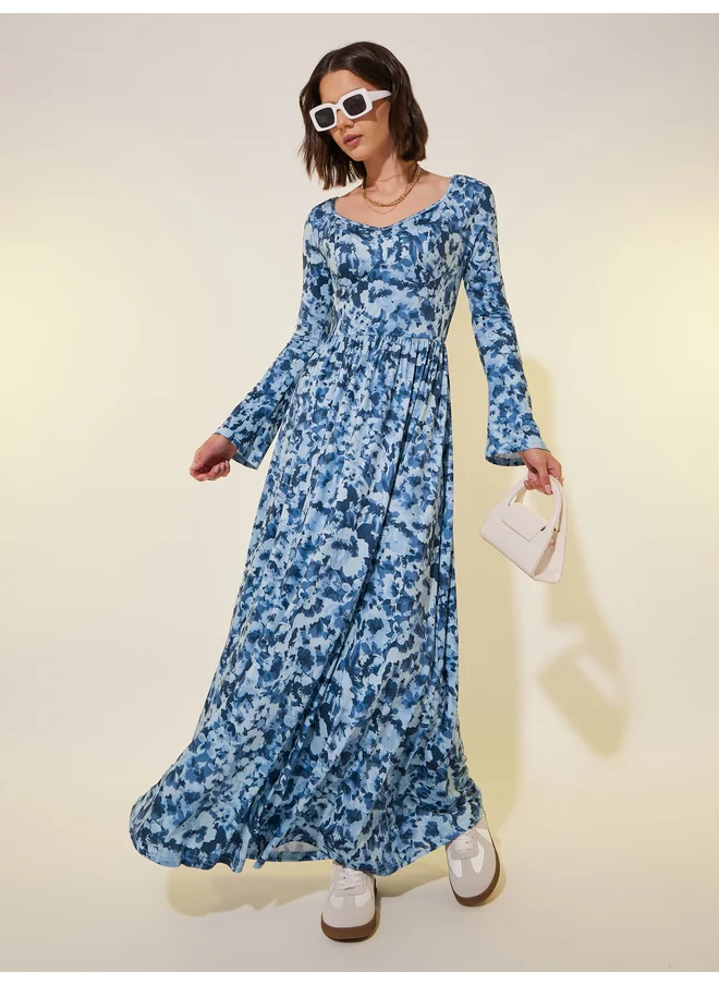 Take Two Take Two Floral Print Long Sleeve A-Line Maxi Dress