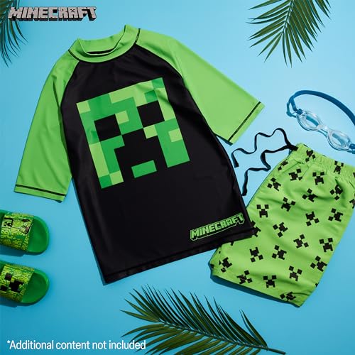 Minecraft Boys 2 Piece Swim Set, Swimming Top and Boys Swim Trunks (9-10 Years, Green/Black) - Image 2