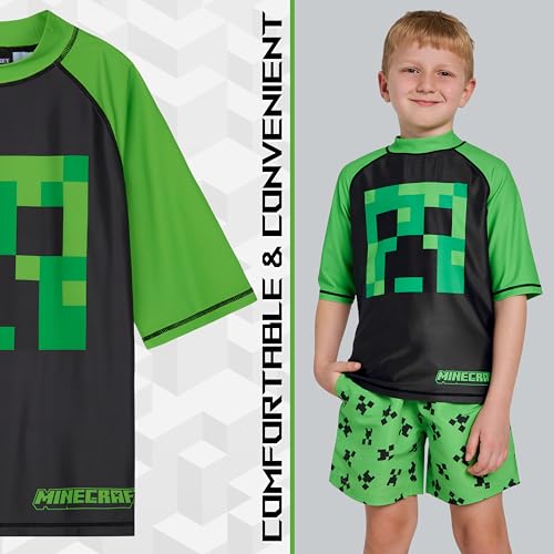 Minecraft Boys 2 Piece Swim Set, Swimming Top and Boys Swim Trunks (9-10 Years, Green/Black) - Image 5