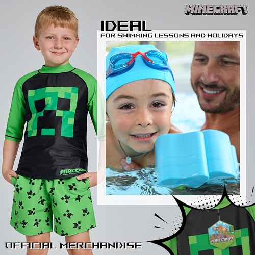 Minecraft Boys 2 Piece Swim Set, Swimming Top and Boys Swim Trunks (9-10 Years, Green/Black) - Image 4