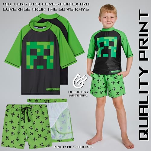 Minecraft Boys 2 Piece Swim Set, Swimming Top and Boys Swim Trunks (9-10 Years, Green/Black) - Image 3