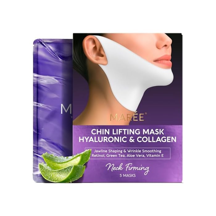 MAREE Sculpting Jawline Mask – Hydrating Face & Neck Care Wrap with Hyaluronic Acid – 4 Count