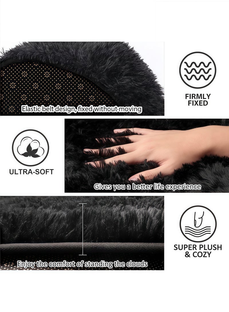 إتش كيو جيمنغ طقم سجادة حمام صلبة فائقة النعومة ومنفوشة من 3 قطع من الألياف الدقيقة الماصة فائقة النعومة مع دعامة مطاطية تشمل سجادة حمام مانعة للانزلاق، وسجادة محيطية، وغطاء غطاء المرحاض (أسود) - Image 3