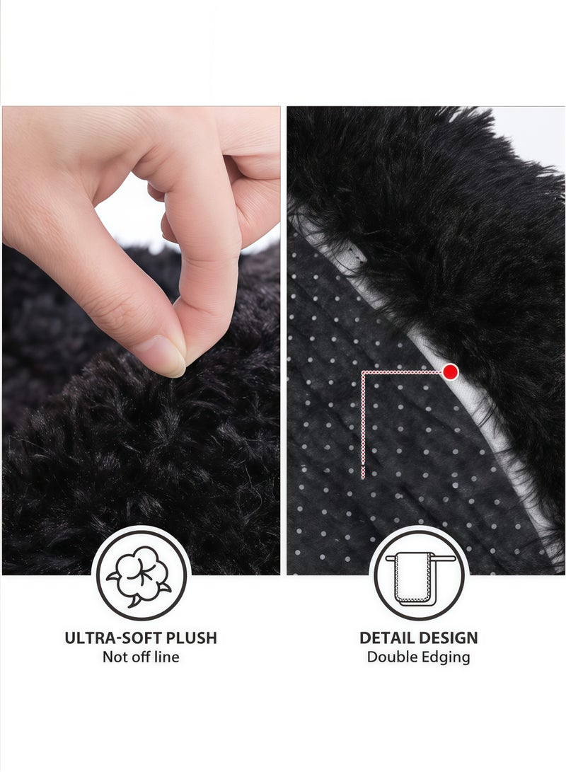 إتش كيو جيمنغ طقم سجادة حمام صلبة فائقة النعومة ومنفوشة من 3 قطع من الألياف الدقيقة الماصة فائقة النعومة مع دعامة مطاطية تشمل سجادة حمام مانعة للانزلاق، وسجادة محيطية، وغطاء غطاء المرحاض (أسود) - Image 4