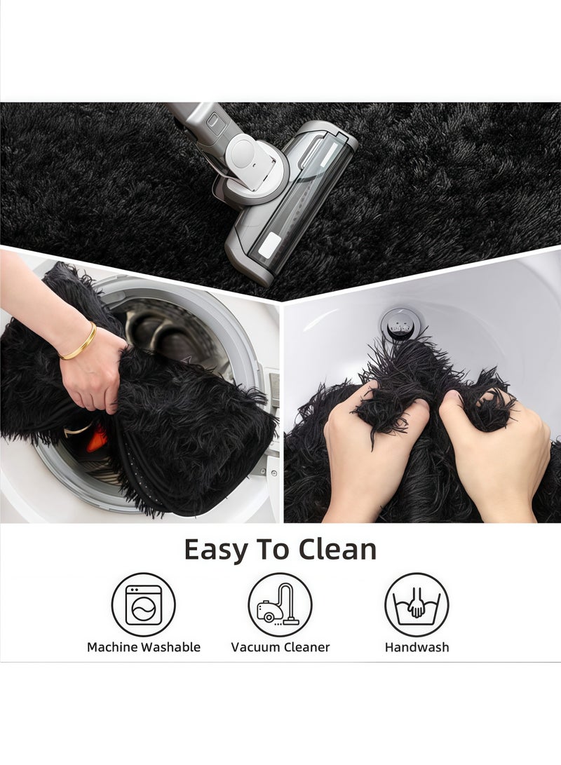 إتش كيو جيمنغ طقم سجادة حمام صلبة فائقة النعومة ومنفوشة من 3 قطع من الألياف الدقيقة الماصة فائقة النعومة مع دعامة مطاطية تشمل سجادة حمام مانعة للانزلاق، وسجادة محيطية، وغطاء غطاء المرحاض (أسود) - Image 5