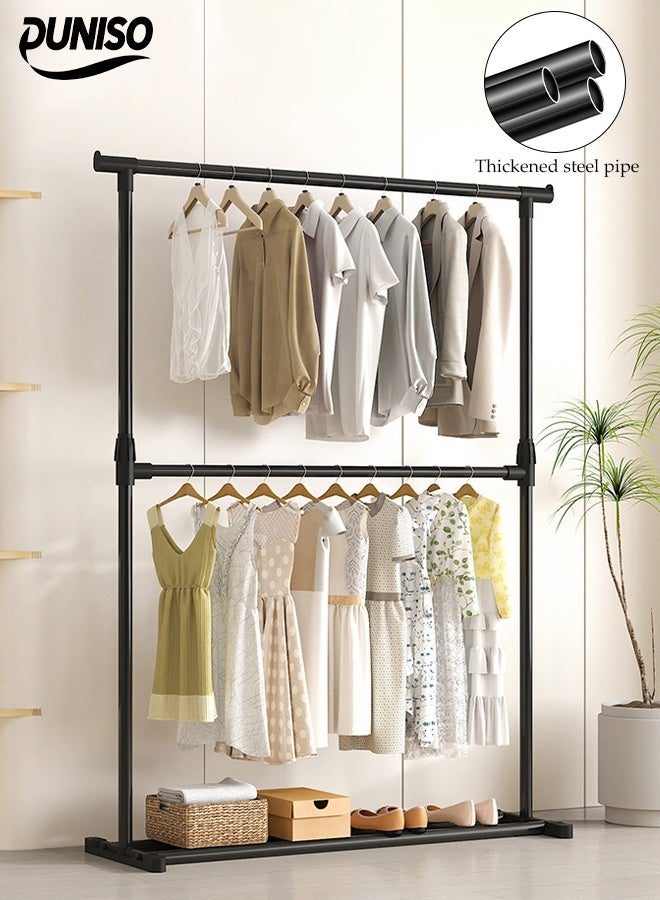 DUNISO 65cm wide Double-layer Simple Srying Rack，Indoor Floor Standing Clothes Hanger，Assembled Clothes Hanger，Bedroom Storage Clothes Rack，Multi Functional Floor Drying Rack，Black - Image 1