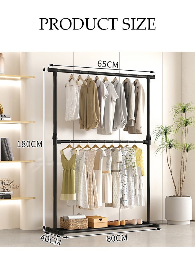 DUNISO 65cm wide Double-layer Simple Srying Rack，Indoor Floor Standing Clothes Hanger，Assembled Clothes Hanger，Bedroom Storage Clothes Rack，Multi Functional Floor Drying Rack，Black - Image 2