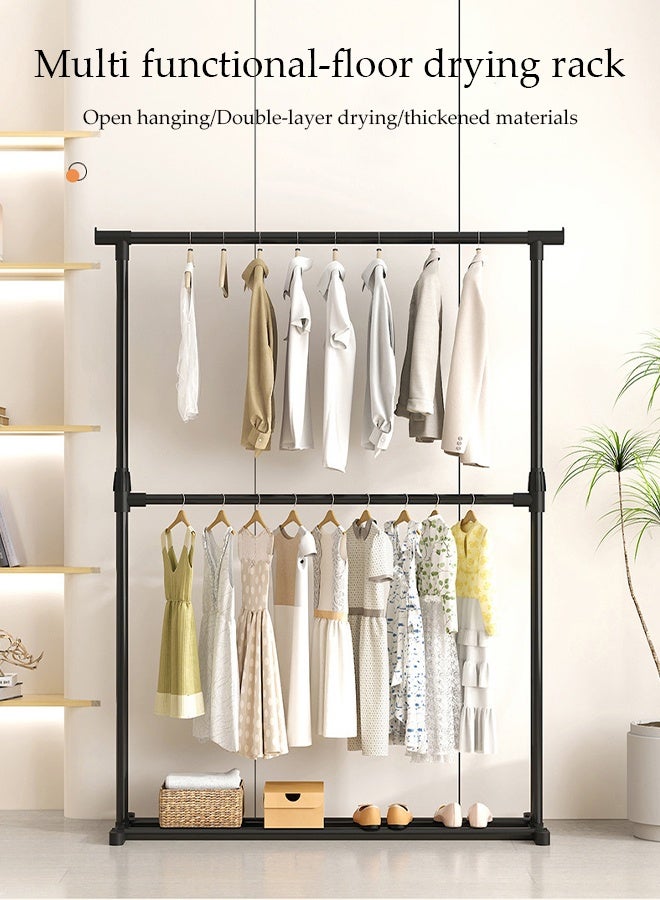 DUNISO 65cm wide Double-layer Simple Srying Rack，Indoor Floor Standing Clothes Hanger，Assembled Clothes Hanger，Bedroom Storage Clothes Rack，Multi Functional Floor Drying Rack，Black - Image 3