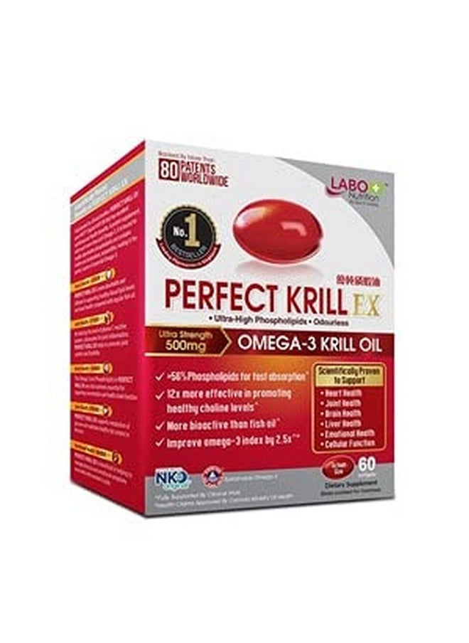LABO Nutrition - Perfect Krill Ex The Purest Ultra Strength Antarctic Krill Oil Highest Phospholipids (>56%) With Choline & Astaxanthin Omega 3 Heart & Joint Support 100% Made In Usa 60 Softgel - Image 1