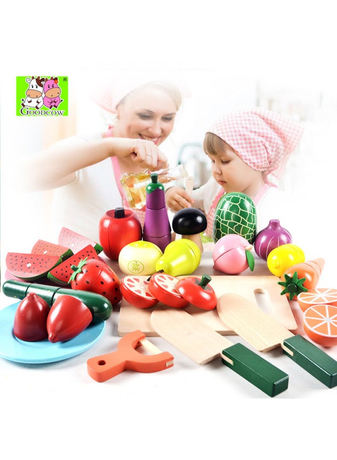 Wooden Magnetic Barrel Kitchen Toy Fruit And Vegetable Cake Cut And See Cut And Play Set For Kindergarten-Color:Barreled Vegetable And Fruit Cutting - Image 3