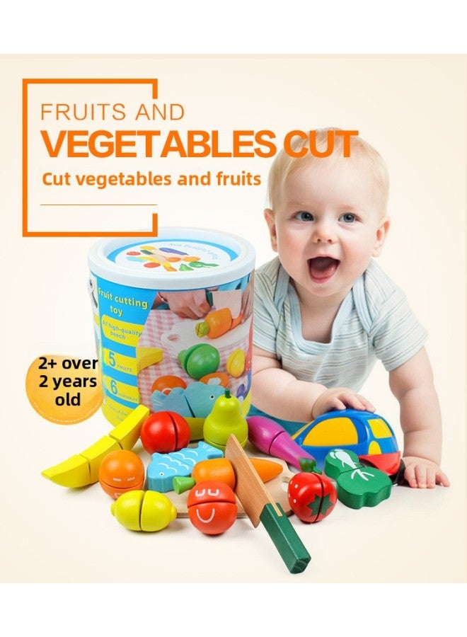 Wooden Magnetic Barrel Kitchen Toy Fruit And Vegetable Cake Cut And See Cut And Play Set For Kindergarten-Color:Barreled Vegetable And Fruit Cutting - Image 1
